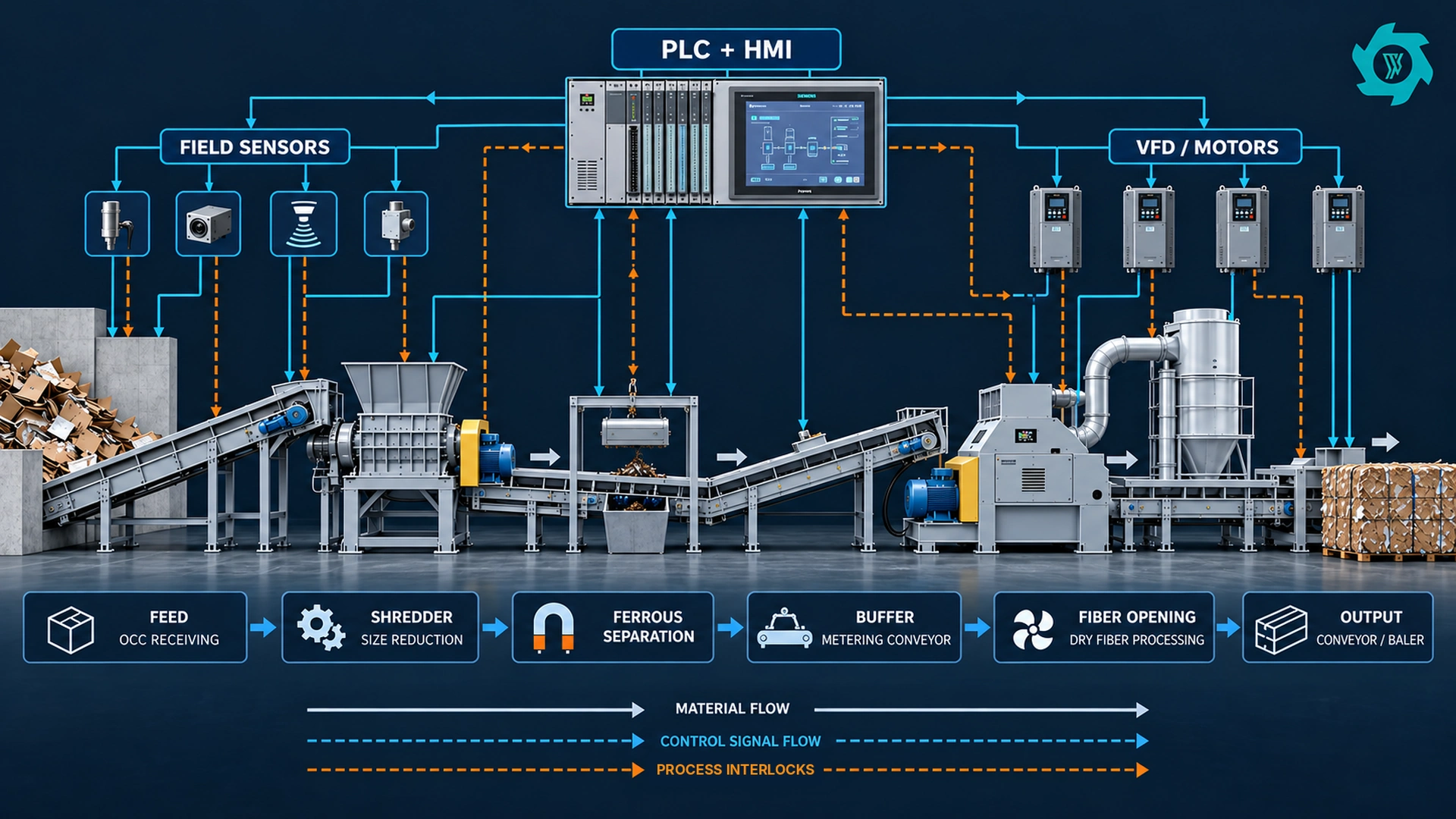 OCC Recycling Plant Automation: PLC, Interlocks & Feed Control