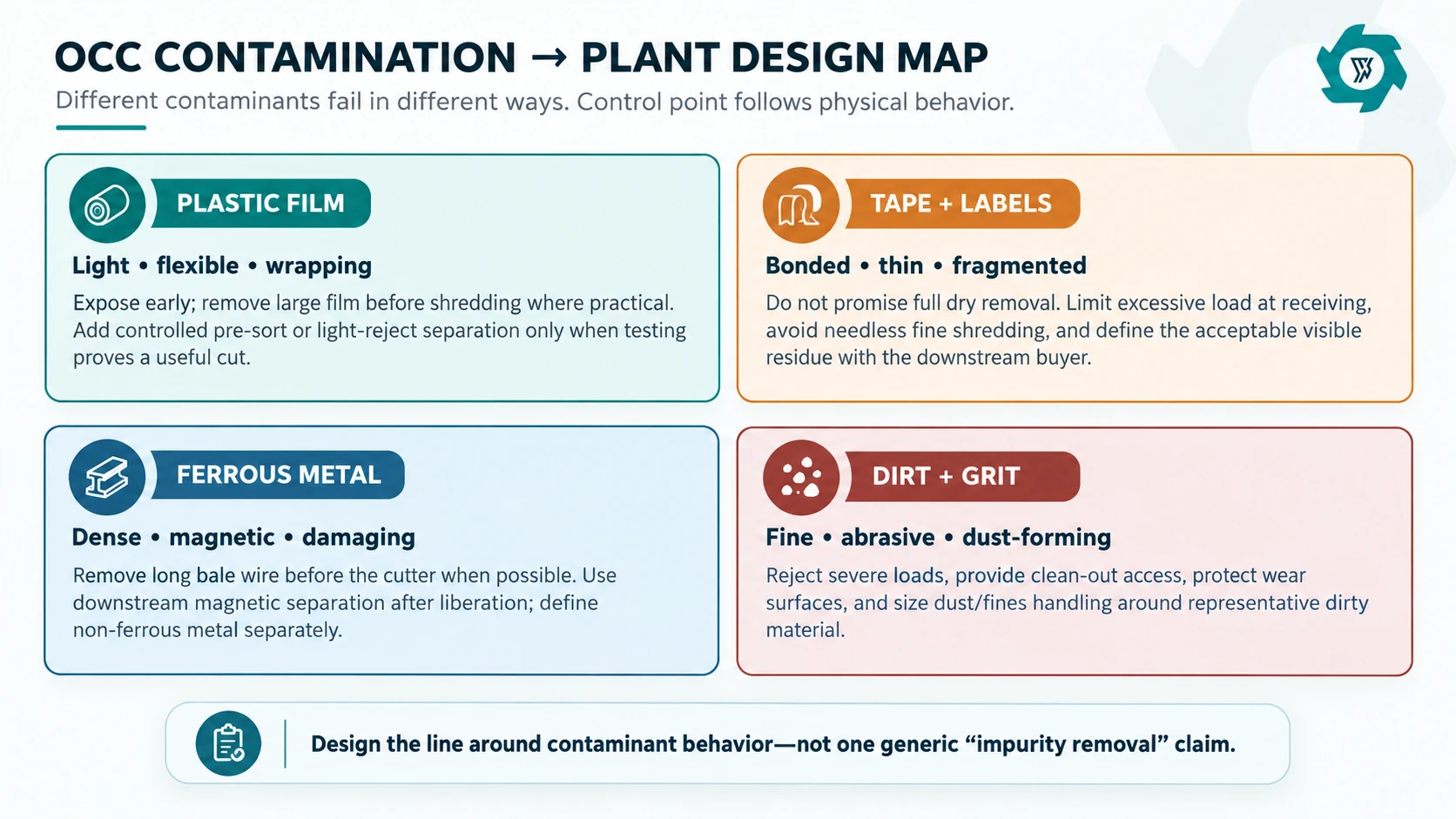 OCC contamination plant design map for plastic film tape metal and dirt